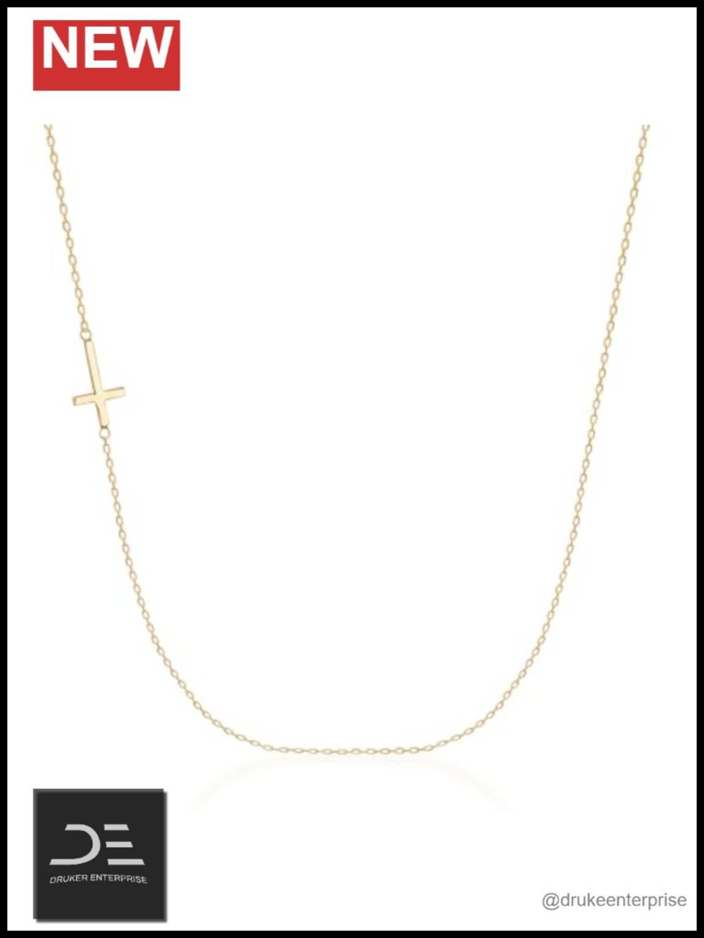 10K Solid Gold Sideways Cross Pendant Necklace 18" Dainty